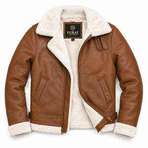 แจ็คเก็ตบอมเบอร์หนังแท้สีน้ำตาล Francis B-3 แบบกันน้ำ คอตั้ง สไตล์สตรีทแวร์ ซิปปิด สำหรับผู้ชาย บุผ้าฝ้ายสำหรับฤดูหนาว ผลิตตามแบบ OEM - Product Image 1