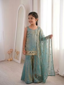 Stylish Mother Daughter Ethnic Combo Fendy <b>Silk</b> Sleeveless Outfit with Embroidery Sequence and Mirror Work Festive Collection - Product Image 6