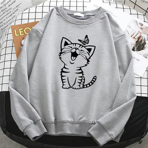 Sudaderas con capucha para mujer, diseño gráfico profesional, lindo gato con estampado de mariposa, sudaderas con capucha retro para mujer, sudadera de lana cálida, cuello redondo suave - Product Image 6