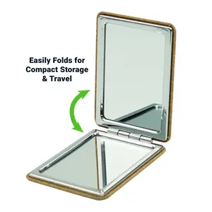 Miroir de poche rectangulaire moderne double face pliable avec finition liège, style compact prêt pour le voyage - Product Image 6