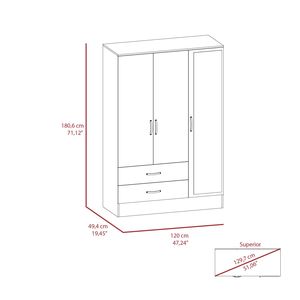 Armadio a Specchio Bolton 120 con Doppia Anta, Ferramenta in Metallo, Due Cassetti e Aste per Specchio - Product Image 4