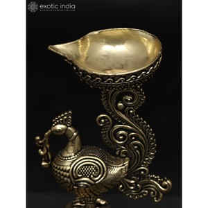 Elegant 5\" Superfine Peacock <b>Brass</b> Diya Small <b>Oil</b> <b>Lamp</b> Accessory - Product Image 3