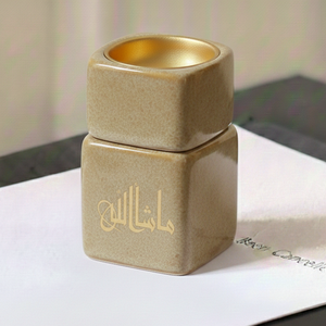 Quemador de Cerámica Negro Brillante con Recipiente Interior Dorado y Elegante Diseño de Caligrafía Árabe para Decoración del Hogar con Bakhoor y Oud - Product Image 5
