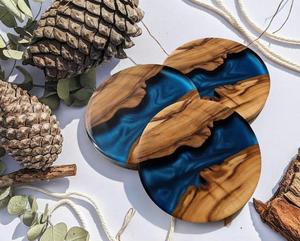 Handmade Blue Resin Wooden Coaster - Product Image 2