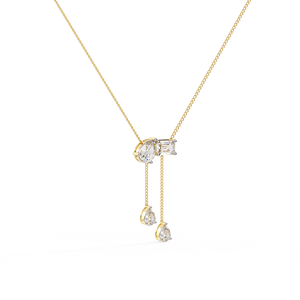 Collar Minimalista con Diamantes Cultivados en Laboratorio en Forma de Pera y Esmeralda, Cadena de Oro Sólido de 14K y Diamantes Cultivados en Laboratorio con Cadena - Product Image 2