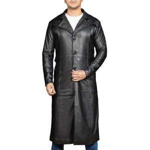 ODM Custom <b>Men</b> Genuine Leather Long <b>Trench</b> <b>Coat</b> High Quality Winter Fashion Quick Dry Horn Button Unique Color Supplier - Product Image 1