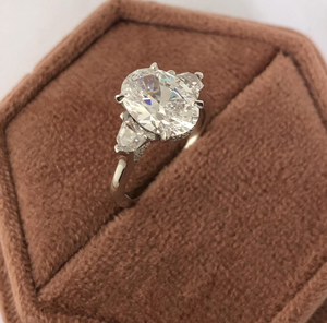 Oval Cut Moissanite <b>Ring</b> With Side Half <b>Moon</b> Round Cut <b>Stones</b> White Gold Engagement <b>Ring</b> 10K Solid Gold <b>Ring</b> Gift For Women - Product Image 3