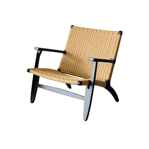 Chaise longue de jardin en teck tressé de style scandinave nordique avec accoudoirs en corde pour balcon, patio, salon et café - Product Image 1