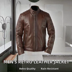 Wholesale Men's New Canvas Sheep Winter High-quality HIGH STREET Solid Color Mandarin Collar Zipper Casual <b>Waterproof</b> Leather - Product Image 4