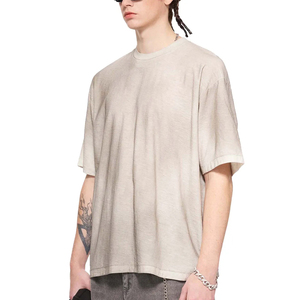 T-shirt Homme Oversize à Manches Courtes Col Rond Tie-Dye Couleur Unie Design Vierge Style Urbain Tricoté 100% Coton - Product Image 5