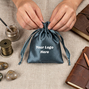 Luxury Packing Custom Logo Drawstring Satin Pouch Bag for Jewelry Storage Rectangular Shape with Elegant Design - Product Image 1