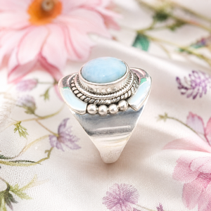 Natural Larimar Gemstone Vintage <b>Ring</b> 925 Sterling Silver Rose Gold Yellow Gold Plated Boho Statement Jewelry Gift <b>for</b> Her <b>Men</b> - Product Image 1