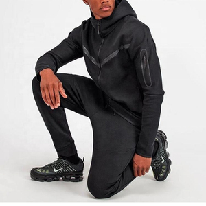 Ensemble de survêtement décontracté pour homme en molleton de coton avec sweat à capuche et pantalon de jogging zippé – Tenue de sport personnalisable - Product Image 2