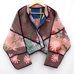 Traditional Vintage Kantha Jacket Suzani Embroidery Floral Pattern Full Sleeve Spring <b>Women's</b> Woven <b>Coat</b> Eco-Friendly Breathable - Product Image 3