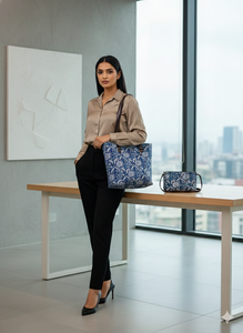 Bolso Tote Indigo Garden Bloom para Mujer, Juego de 3 Piezas con Bolso Bandolera y Cartera, Tela Ecológica Suave y Duradera, Bolso de Mano para Oficina y Uso Diario - Product Image 2