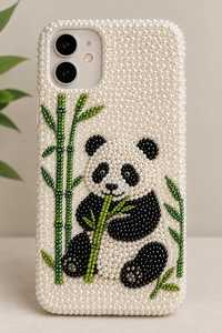 NOUSHAD HANDICRAFTS Funda para Teléfono con Cuentas Plateadas Naturales/Organicas, Adorno de Hojas Doradas, Hecha a Mano, Bordado de Punto de Cruz, Tema de Moda - Product Image 2