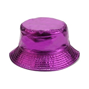 <b>Purple</b> Shiny Bucket <b>Hat</b> Unisex Fashion Solid Color Spring Summer Casual Wear Adult Size Bucket <b>Hat</b> For Online Sale - Product Image 3