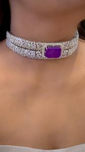 Collar de Plata con Diamantes Americanos (CZ) de Primera Calidad, con Hermosos Aretes, Conjunto de Collar de Diseñador para Fiestas - Product Image 5