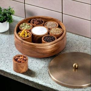 Boîte à épices en bois avec couvercle en verre, compartiments séparés, fabrication artisanale, style rustique, récipient de rangement pour assaisonnements, pour comptoir de cuisine - Product Image 5