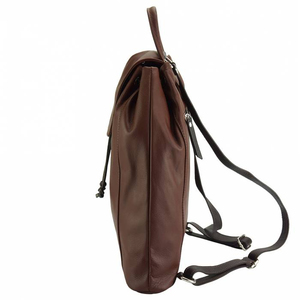 <b>Ladies</b> Leather <b>Backpack</b> Chocolate Brown Minimalist Design Flap Closure Adjustable Strap Travel Shoulder Bag - Product Image 6