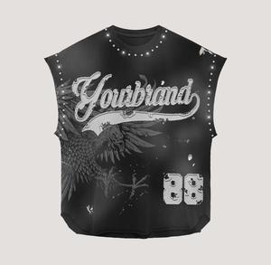 Ensemble 2 pièces de t-shirts sans manches imprimés sérigraphiés et shorts délavés à l'acide, 100% coton épais, fabrication usine, meilleure qualité 2026 - Product Image 2