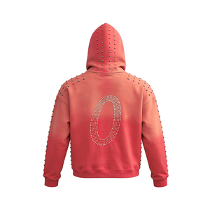 Ensemble de survêtements streetwear unisexe : pantalon de jogging et sweat à capuche zippé effet délavé à l'acide, personnalisé en coton avec strass, pour homme - Product Image 6