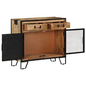 Buffet rectangulaire en bois de manguier massif brun de style industriel pour armoires de salon - Product Image 2