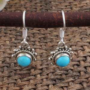 Pendientes de botón de turquesa redonda natural, plata de ley S925, joyería de turquesa, pendientes minimalistas, piedra de nacimiento de enero - Product Image 3