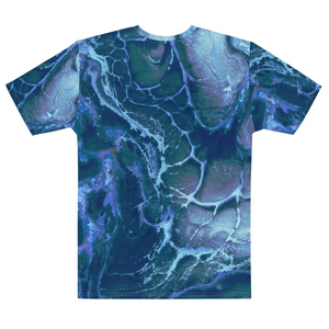 T-shirt à manches courtes pour homme, impression par sublimation, motif abstrait bleu et violet, col rond, coupe décontractée, 100% polyester tricoté - Product Image 4