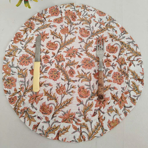 Manteles individuales reutilizables y desechables con estampado de bloque de mano Floral Reversible blanco moderno para mesa de comedor, decoración de banquete, boda en casa - Product Image 1