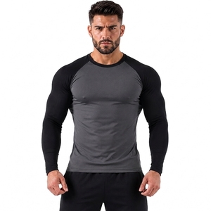 Camiseta Deportiva Unisex de Manga Larga, Gris y Negra, de Spandex/Poliéster, 260g, Secado Rápido, para Fitness, con Logotipo Personalizado - Product Image 1