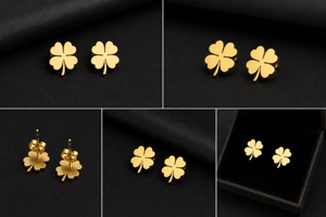 Pendientes de Plata de Ley 925 con baño de Oro de 18K, diseño de trébol de cuatro hojas, clásicos, unisex, para uso diario, joyería fina, regalo para ella. - Product Image 5