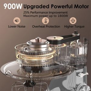 เครื่องผสมอาหารแบบตั้งโต๊ะ 900 วัตต์ ความจุ 8.5 ควอร์ต หัวปรับเอียงได้ พร้อม 10 ระดับความเร็ว หัวตีแป้ง และฝาครอบกันน้ำกระเด็น สีเงิน - Product Image 5