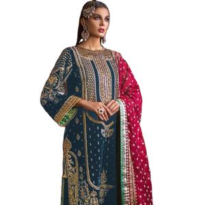 Colección de trajes pakistaníes Salwar Kameez para mujer, multicolor, de georgette, semicosturados, con bordados, de Dhwaja Export. - Product Image 1