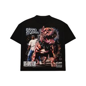 T-shirt graphique noir premium pour homme, imprimé chien Pitbull, streetwear, manches courtes, coupe oversize, décontracté, vente en gros - Product Image 2