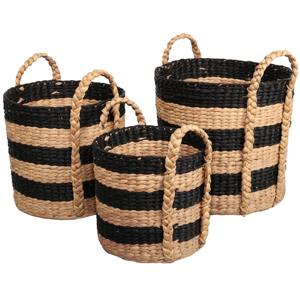 Panier de rangement empilable avec poignées, lot de 3, noir, naturel, fait main, vente en gros, écologique, fabriqué au Vietnam - Product Image 6