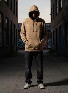 เสื้อฮู้ดดี้ทรงบ็อกซี่สำหรับผู้ชาย ผ้าฟลีซหนา 350 กรัม ทรงเข้ารูป แขนสั้นและกว้าง บุซับในป้องกันรอยยับ ผลิตจากผ้าฝ้ายผสม - Product Image 5