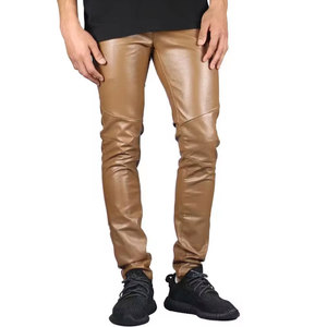 Pantalón de cuero elegante estilo motociclista vintage, corte ajustado, forro interior cálido, pantalón de moda para uso casual. - Product Image 5