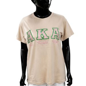 เสื้อยืดสีเบจพิมพ์ลายตัวอักษร AKA แขนสั้นสำหรับผู้หญิง เสื้อแฟชั่นลำลองผ้าฝ้าย เสื้อสตรีทแวร์ลายกราฟิก เสื้อผ้าผู้หญิงขายส่ง - Product Image 1