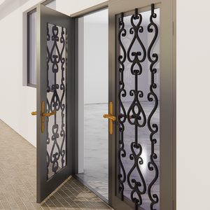 Porte d'entrée en fer forgé de luxe, porte d'entrée en acier et verre sur mesure, porte d'entrée extérieure décorative moderne pour villa, maison résidentielle - Product Image 2