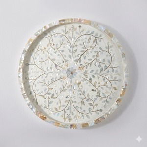 Plateau de service artisanal en nacre, motif floral bleu et blanc, rectangulaire, avec incrustation de nacre, pour la maison, la cuisine et l'hôtellerie - Product Image 3