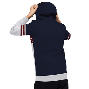 Sweat-shirt à capuche pour homme, coupe classique, décontracté, avec poche, design rayé gris et bordeaux, vêtement d'automne - Product Image 2