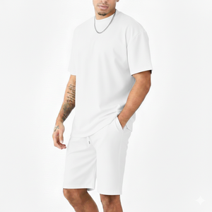 Ensemble chemise et short pour homme Quickdry 100% coton, style streetwear, uni, respirant, été, logo personnalisé - Product Image 1