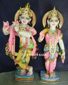 Hermosa Estatua de Mármol Blanco Hecha a Mano del Dios Hindú Radha Krishna Iskcon en Posición de Pie al Precio Más Bajo - Product Image 5