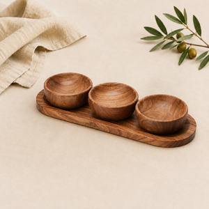 Juego de 3 Tazones para Servir de Madera de Acacia Ecológica, Modernos, Hechos a Mano y Personalizables, para Condimentos y Aperitivos - Product Image 1
