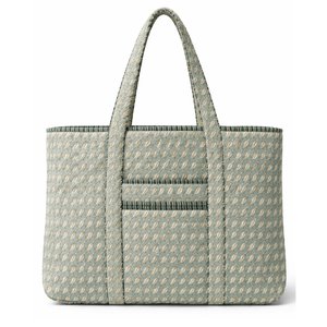 <b>Panelled</b> Canvas Tote Bag With Leaf Pattern Open Top All Seasons Shopping Office College Casual Outing Gift Use Hand Block Print - Product Image 1