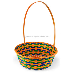 Colorful Woven Bamboo <b>Gift</b> <b>Basket</b> Single Handle Criss-Cross Storage <b>Basket</b> for <b>Easter</b> Party Favors - Product Image 1