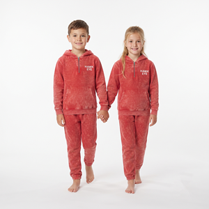 Conjunto de Sudadera con Capucha y Pantalones Deportivos de Algodón para Niños, Lavado Ácido, Color Rojo Sólido, Cierre de Media Cremallera, Traje Deportivo Unisex, Corte Regular - Product Image 3