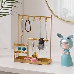 Elegant Jewelry Organizer Stand With Multi <b>Hooks</b> Earring Panel Bracelet Storage Tray Anti Tangle <b>Display</b> For Neat Vanity Setup - Product Image 1