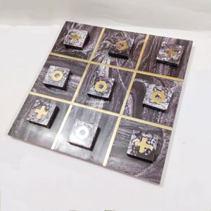 Tablero de Juego Tic Tac Toe de Mármol de Lujo con Rejilla con Incrustaciones Doradas y Piezas Decorativas X O, Juego de Mesa Moderno para Decoración del Hogar - Product Image 1